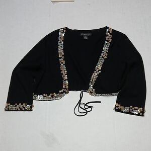 INC International Concepts Black Silk Cropped Cardigan w/ Shell Accents Size M